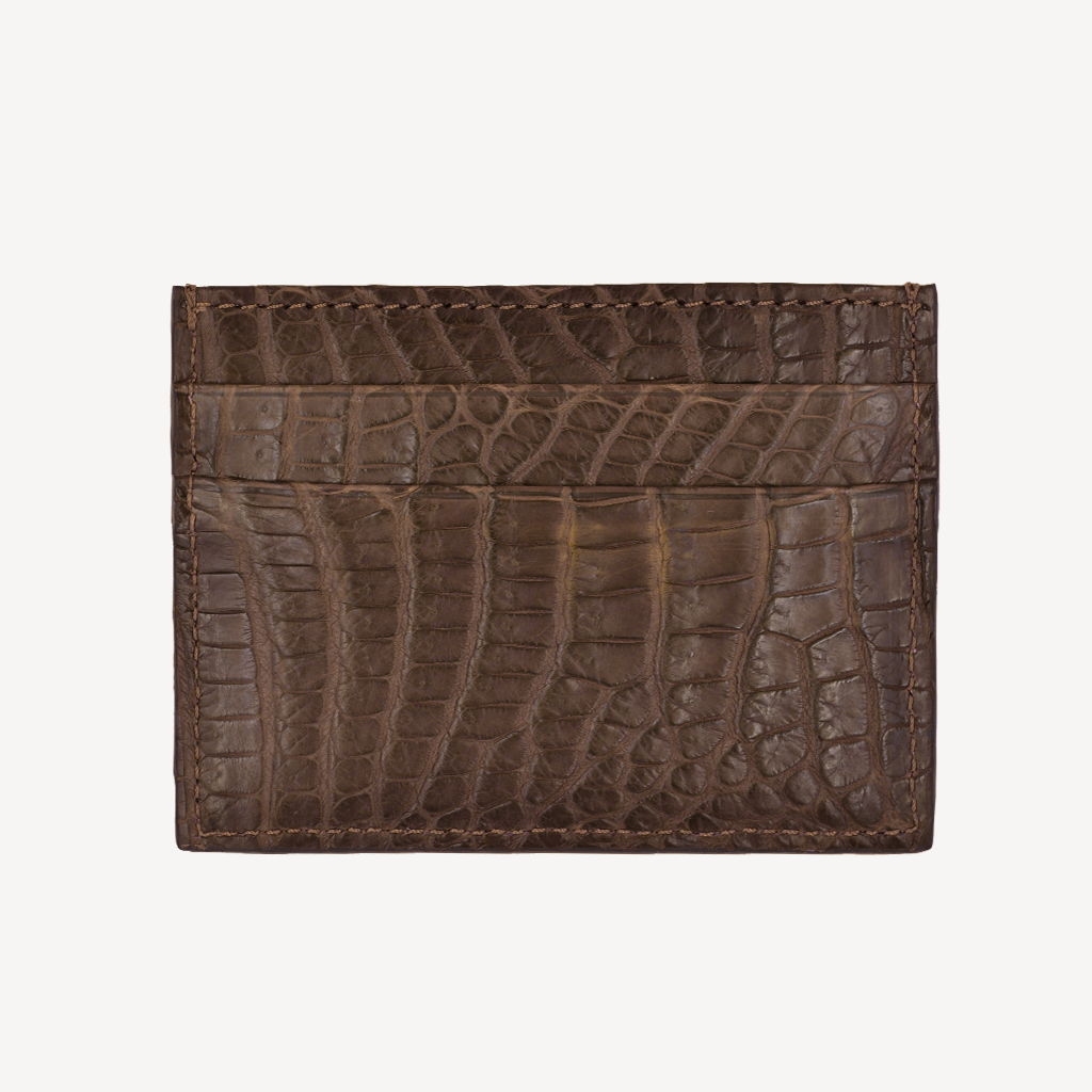 Card Holder MM, Crocodile Leather, 14K White Gold VLogo