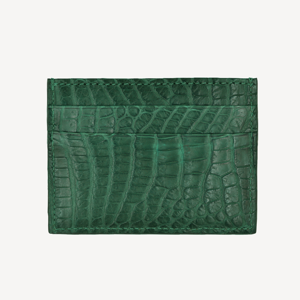 Card Holder MM, Crocodile Leather, 14K White Gold VLogo