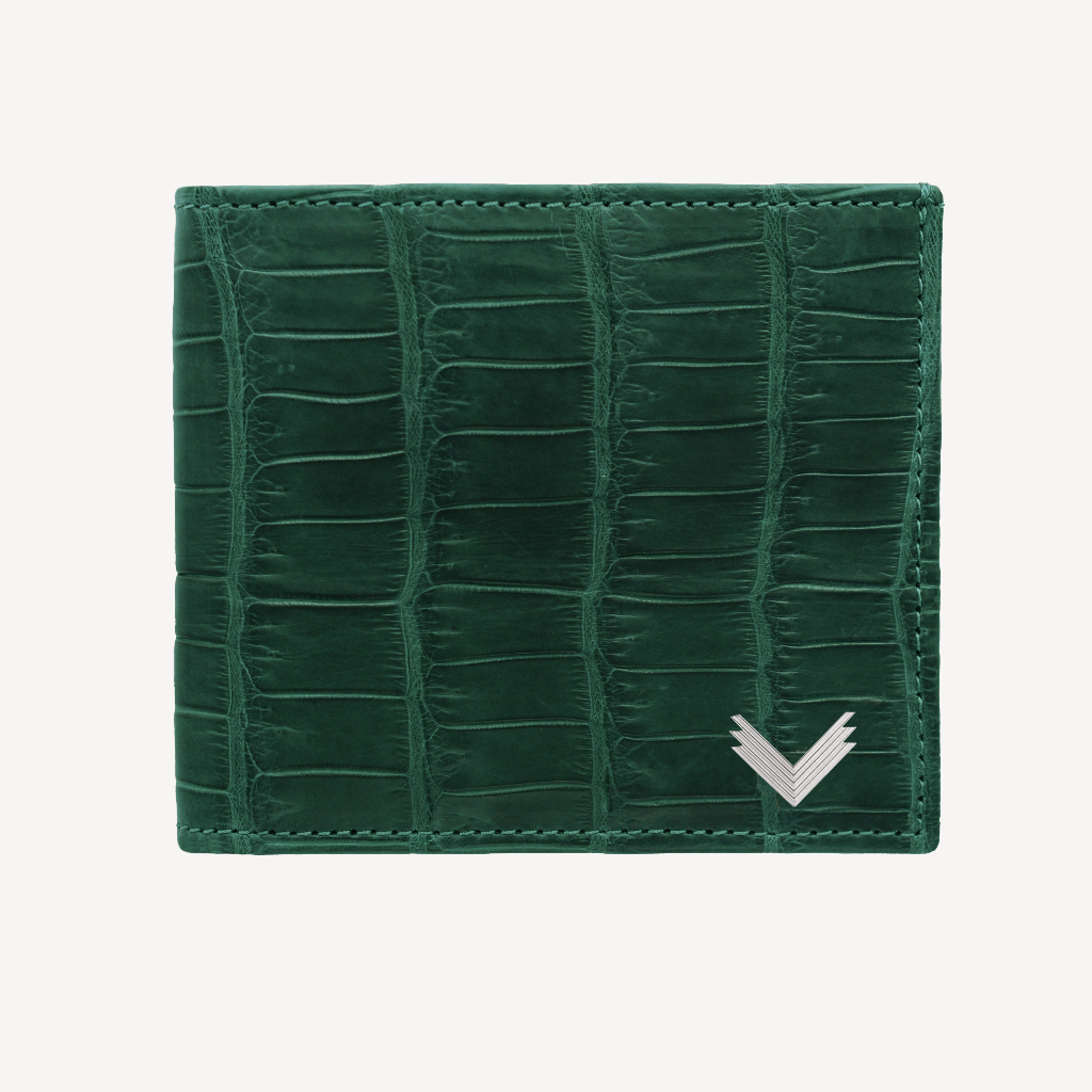 Classic Wallet, Crocodile Leather, VLogo 14K White Gold