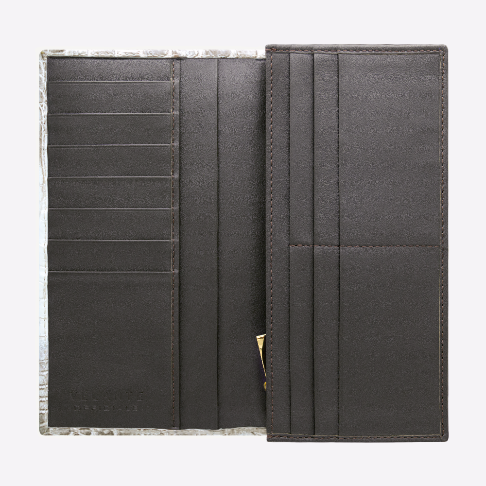 Bifold Wallet, Crocodile Leather Himalaya, 14K White Gold VLogo