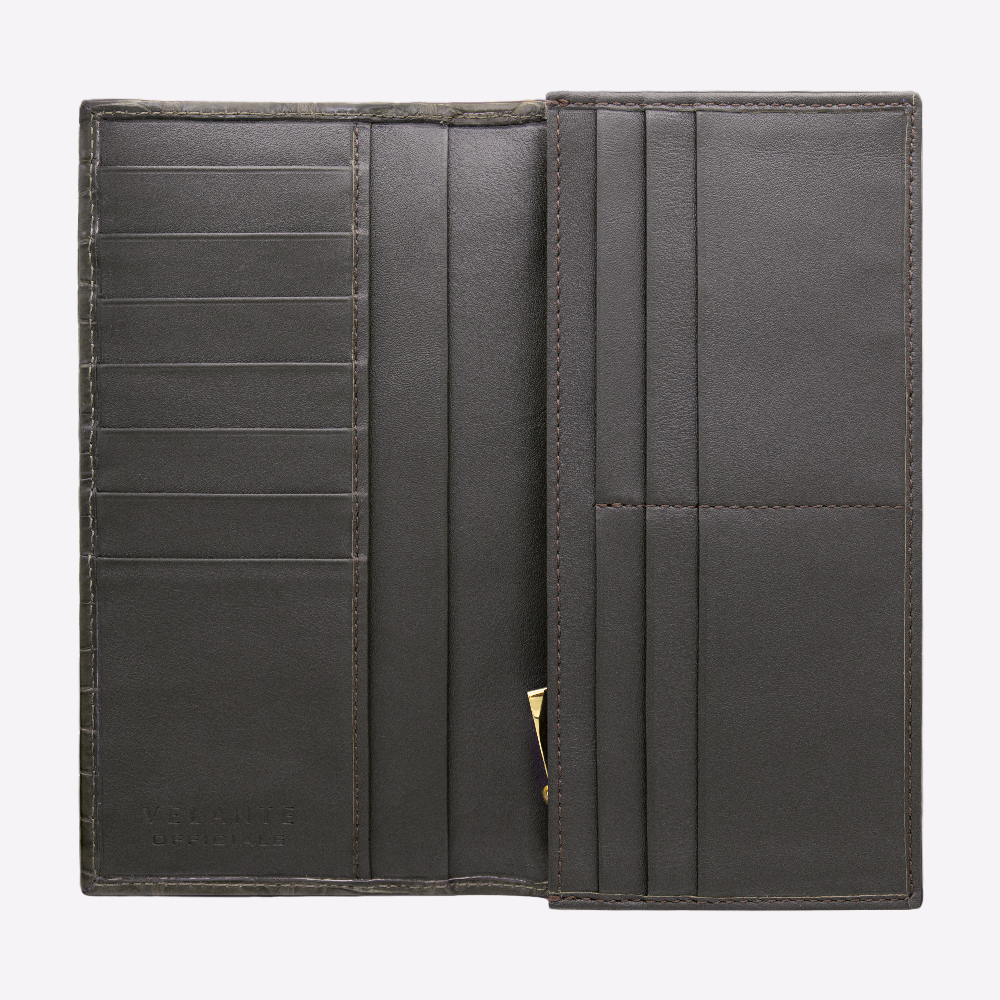Bifold Wallet, Crocodile Leather, VLogo 14K White Gold