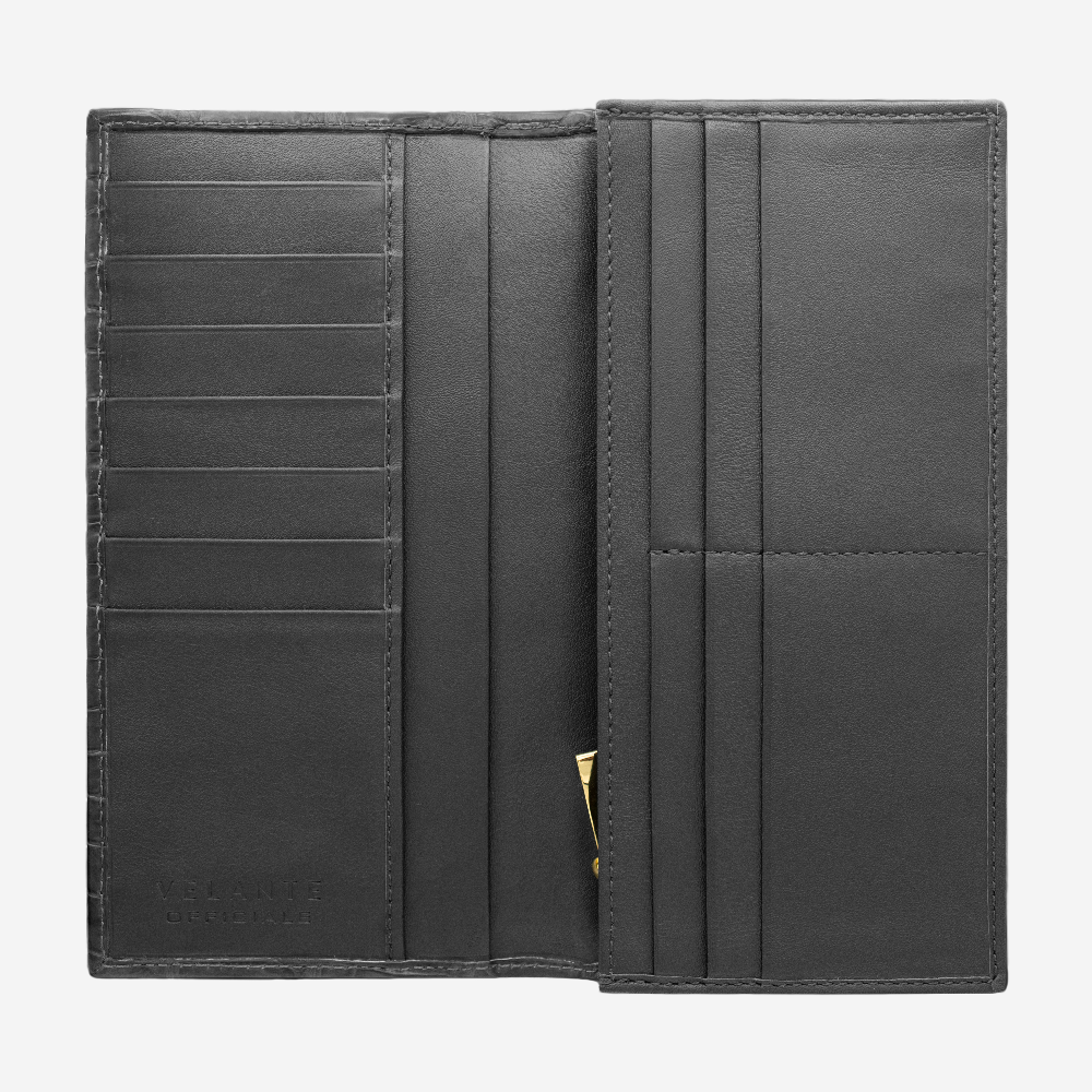 Bifold Wallet, Crocodile Leather, VLogo 14K Yellow Gold