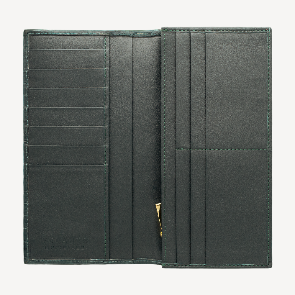 Bifold Wallet, Crocodile Leather, VLogo 14K Yellow Gold