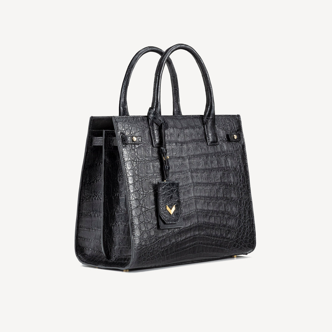 Bag, Crocodile Leather,14K Yellow Gold VLogo 